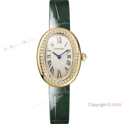 Swiss Quartz Cartier Montre Baignoire 1920 Cream Dial Green Leather Strap